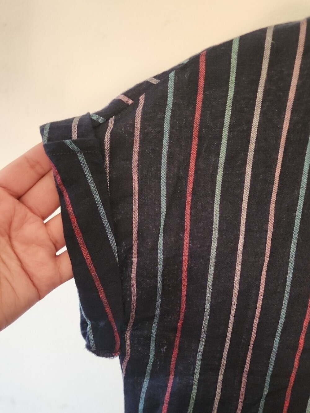 Garnet Hill Linen Navy Striped Button Front Shirt Blouse Multicolor - Picture 5 of 9